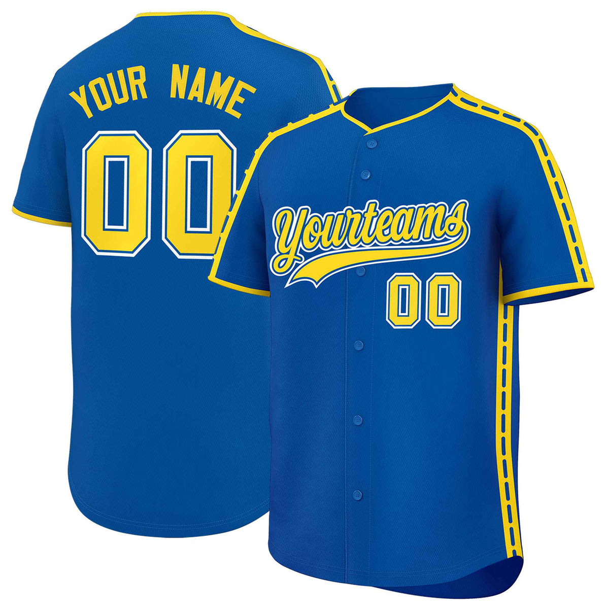 Custom Royal Gold Color Block Personalized Side Dotted Line Authentic Baseball Jersey| KXKSHOP
