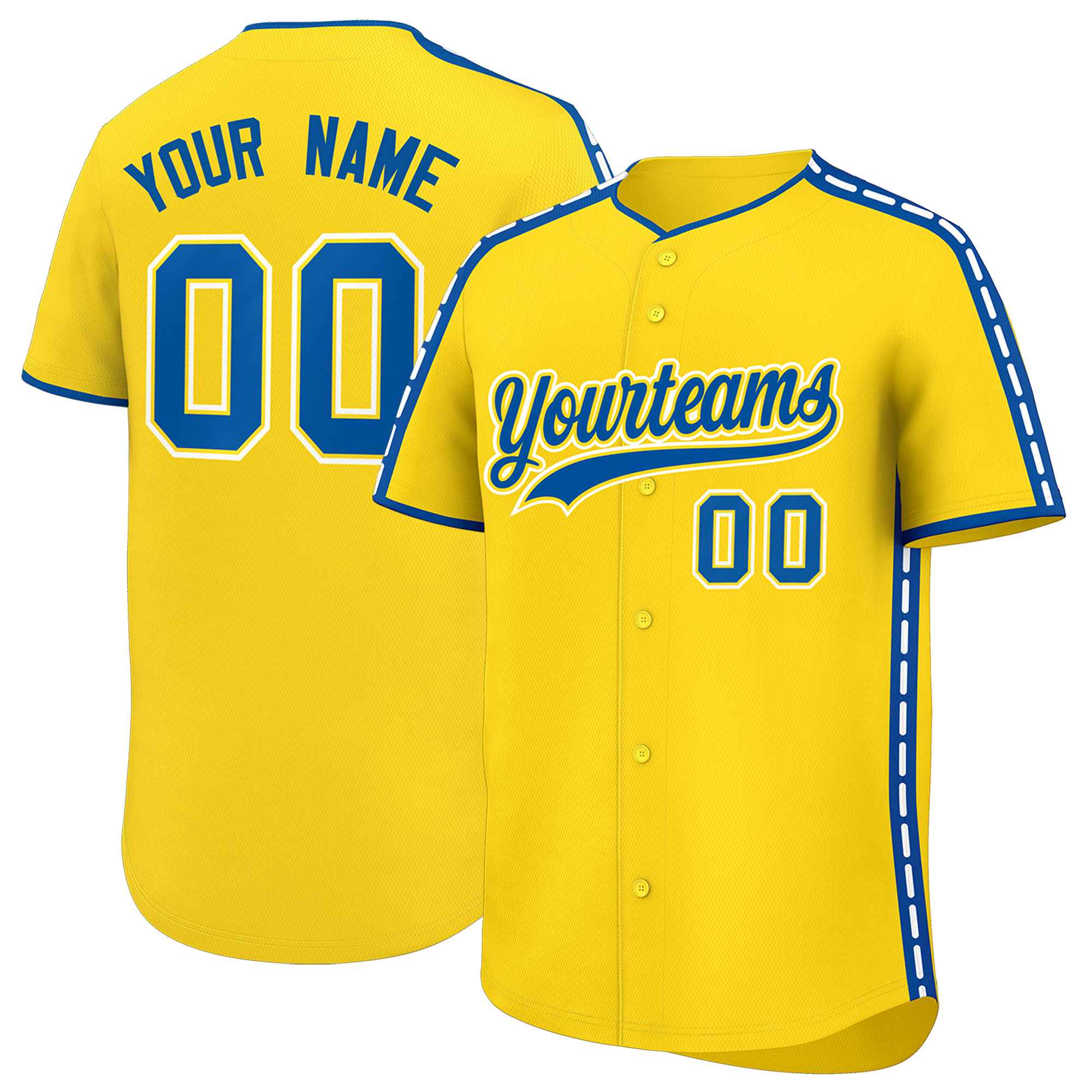 Custom Gold Royal Color Block Personalized Side Dotted Line Authentic Baseball Jersey| KXKSHOP