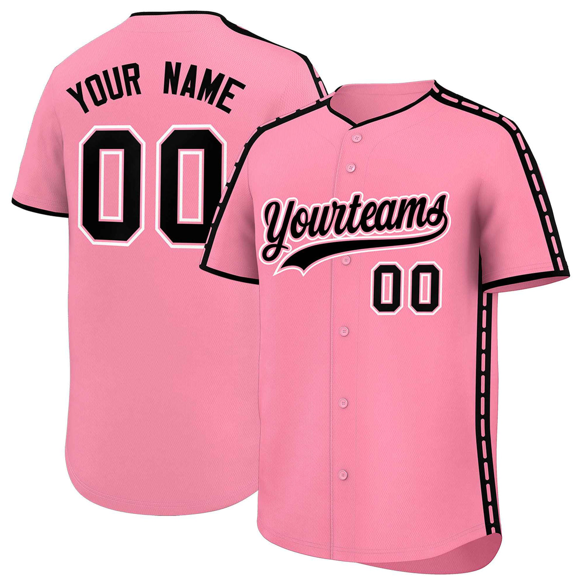 Custom Light Pink Black Color Block Personalized Side Dotted Line Authentic Baseball Jersey| KXKSHOP