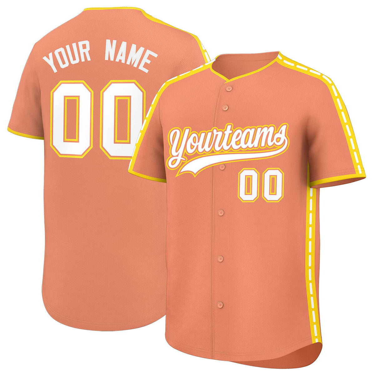 Custom Light Orange Gold Color Block Personalized Side Dotted Line Authentic Baseball Jersey| KXKSHOP