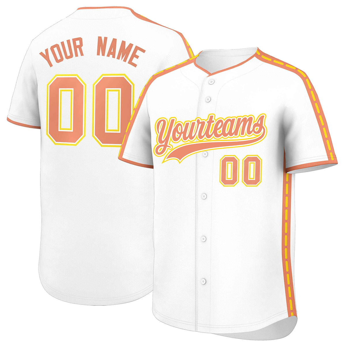 Custom White Light Orange Color Block Personalized Side Dotted Line Authentic Baseball Jersey| KXKSHOP