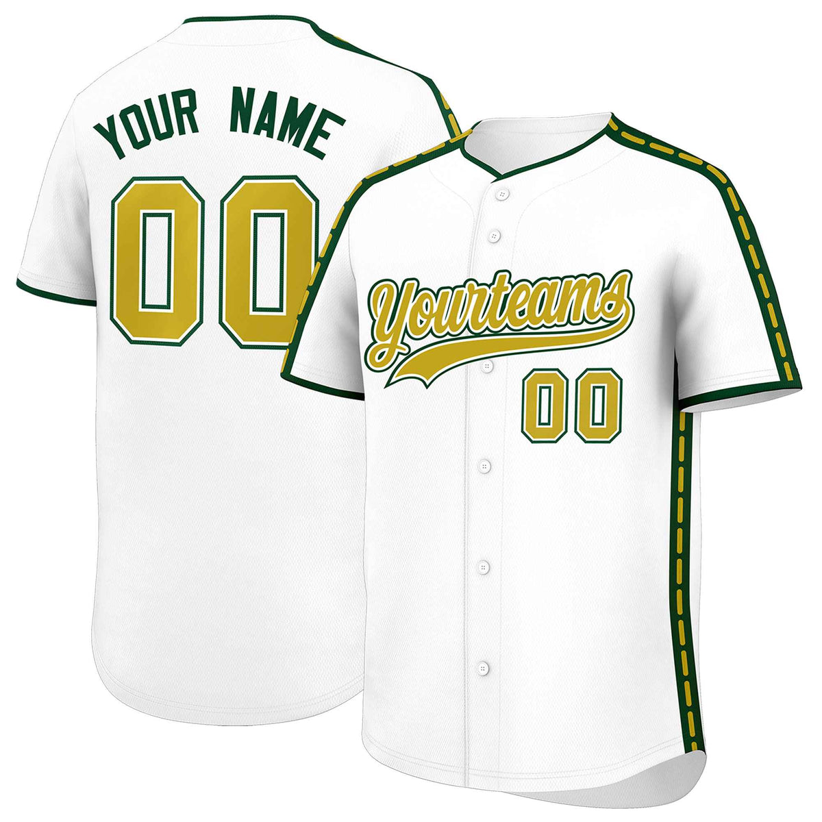 Custom White Green Color Block Personalized Side Dotted Line Authentic Baseball Jersey| KXKSHOP