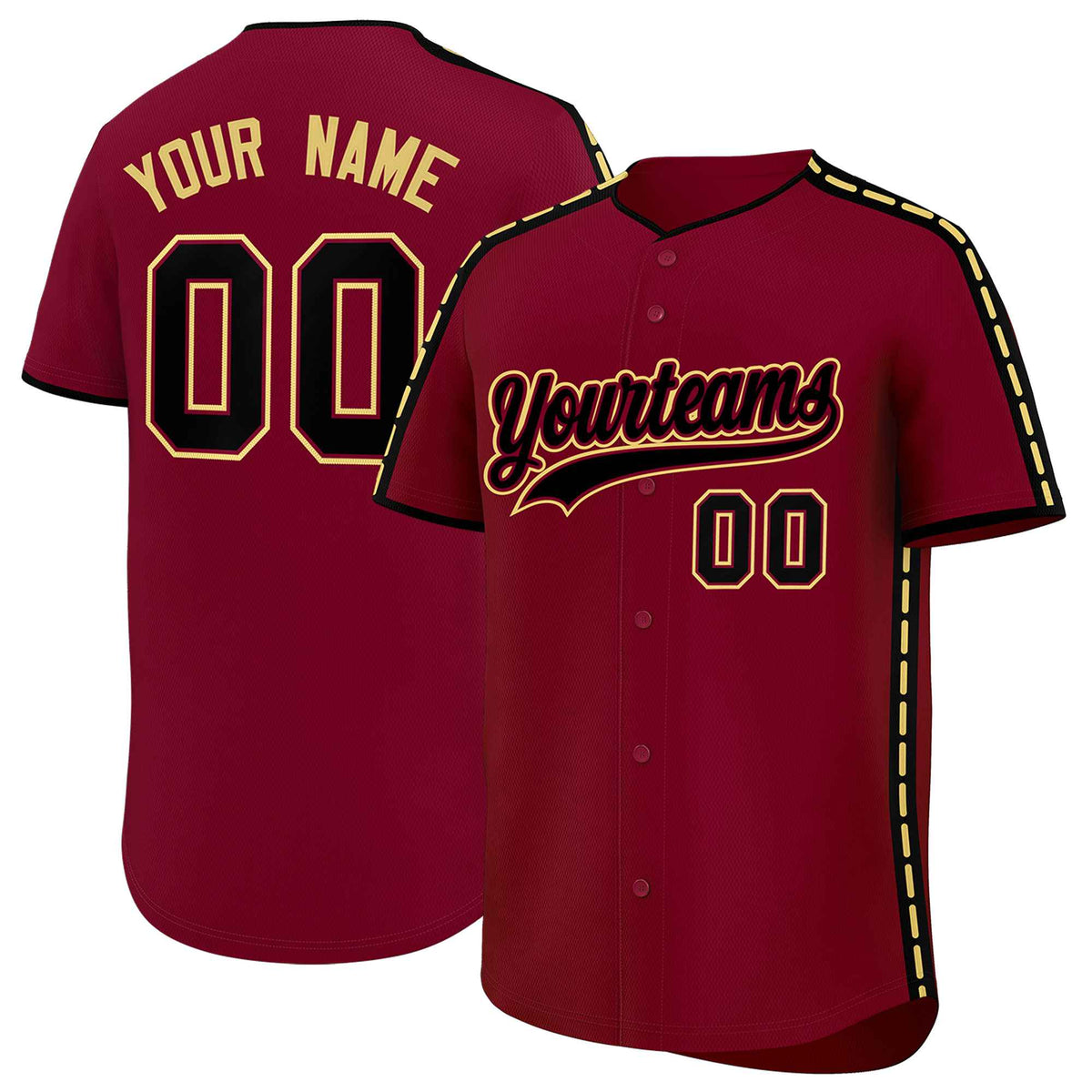 Custom Crimson Black Color Block Personalized Side Dotted Line Authentic Baseball Jersey| KXKSHOP