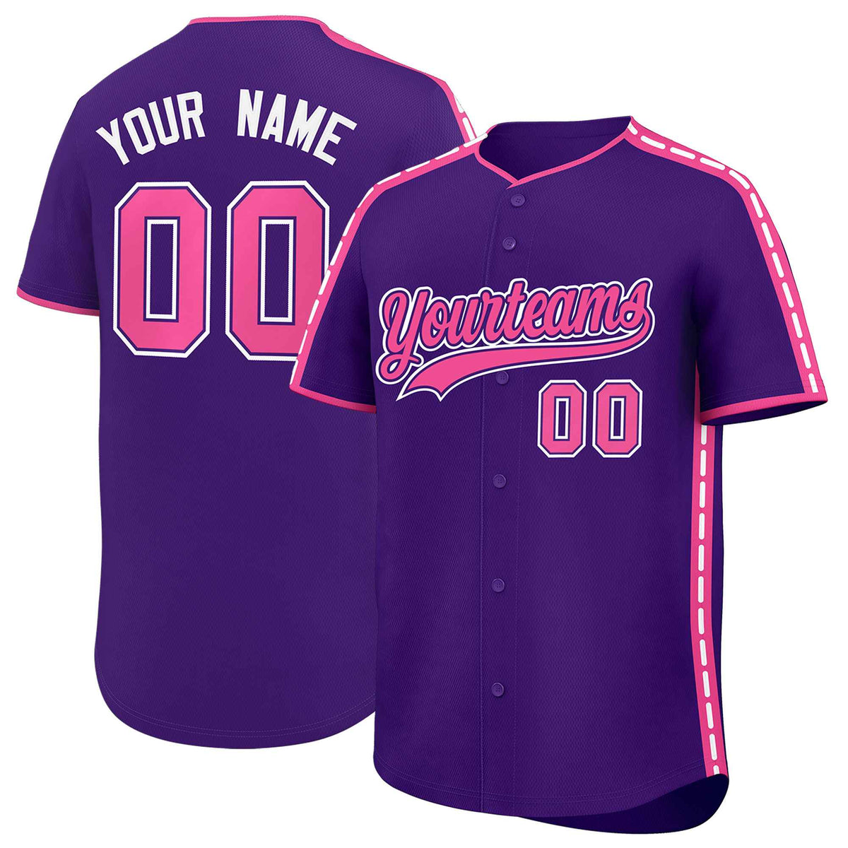 Custom Purple Pink Color Block Personalized Side Dotted Line Authentic Baseball Jersey| KXKSHOP
