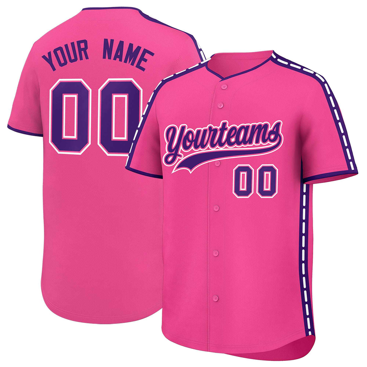 Custom Pink Purple Color Block Personalized Side Dotted Line Authentic Baseball Jersey| KXKSHOP