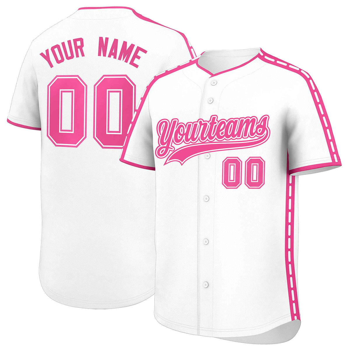 Custom White Pink Color Block Personalized Side Dotted Line Authentic Baseball Jersey| KXKSHOP