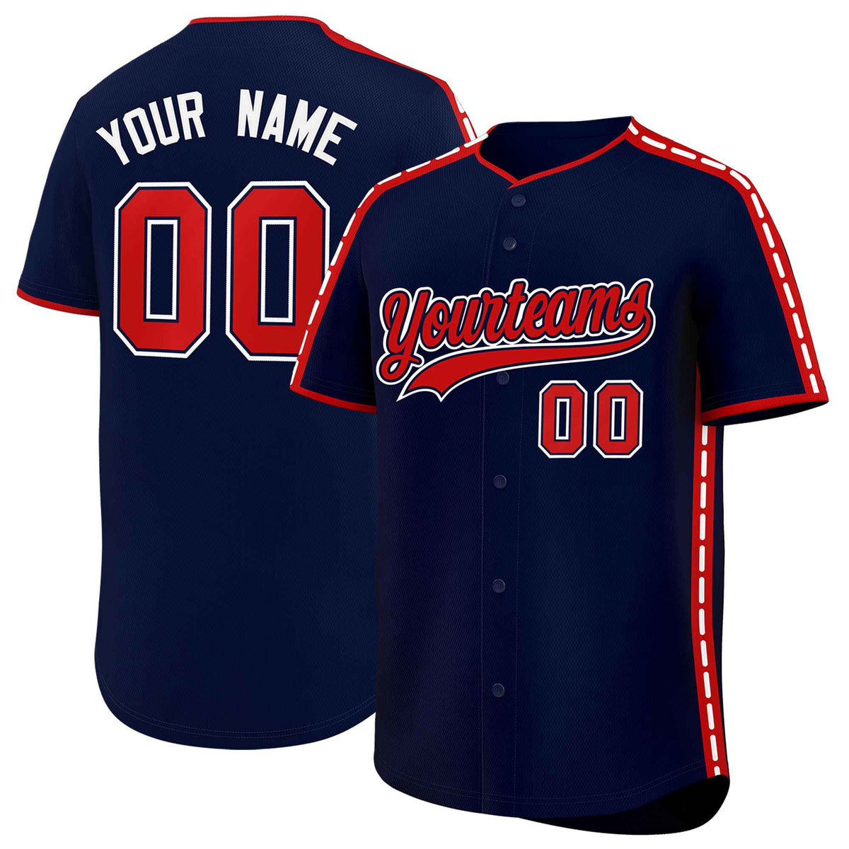 Custom Navy Red Color Block Personalized Side Dotted Line Authentic Baseball Jersey| KXKSHOP