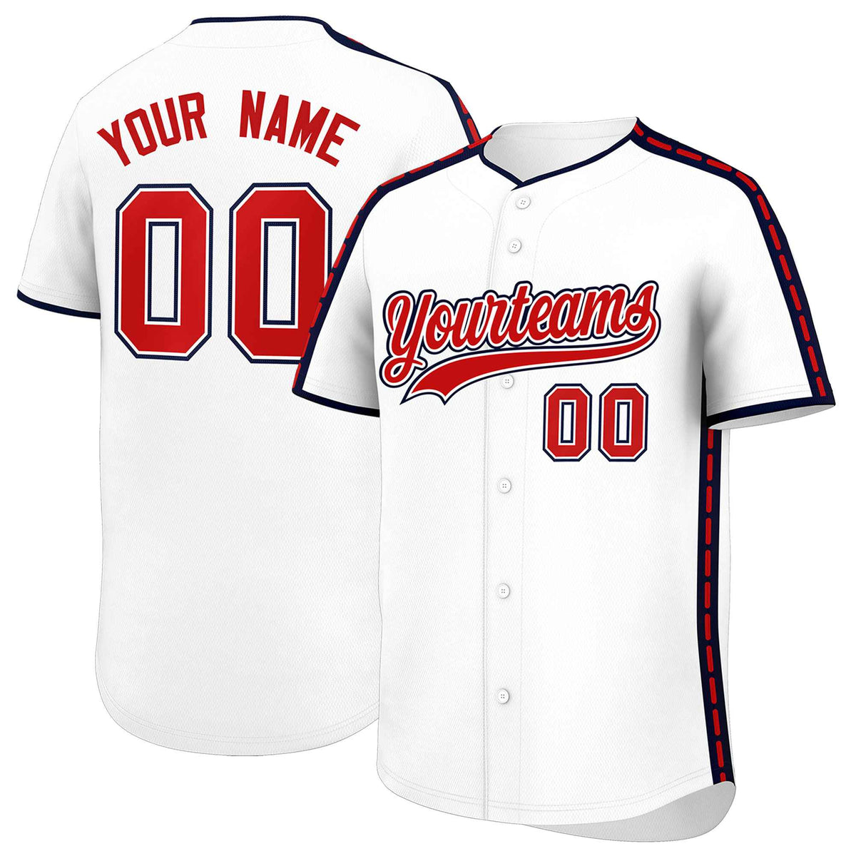Custom White Navy Color Block Personalized Side Dotted Line Authentic Baseball Jersey| KXKSHOP