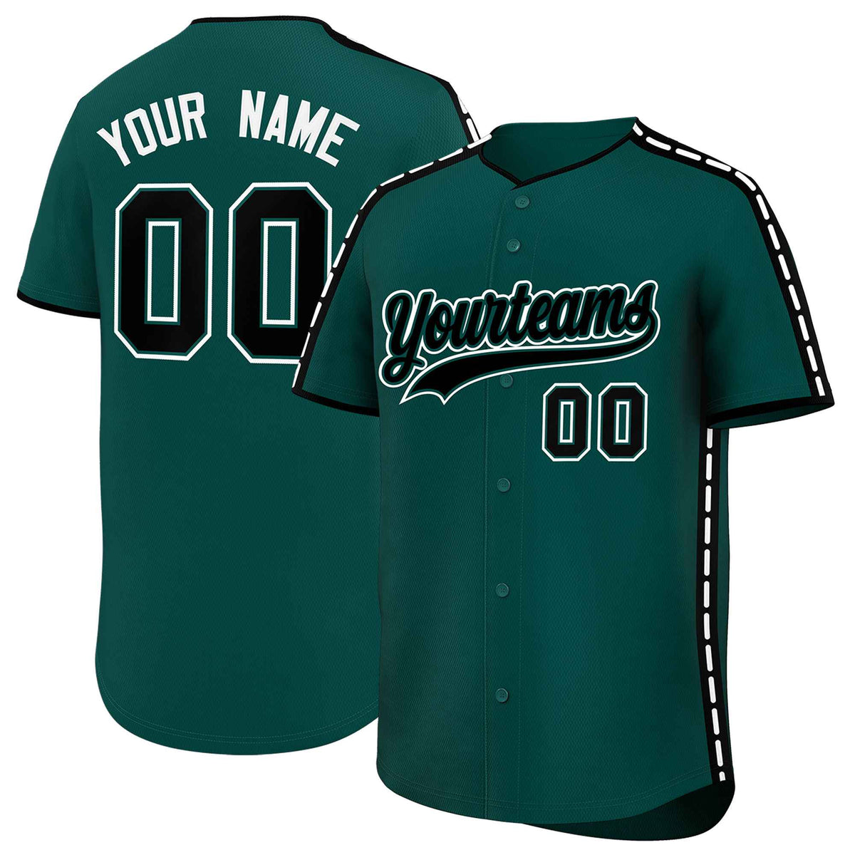 Custom Midnight Green Black Color Block Personalized Side Dotted Line Authentic Baseball Jersey| KXKSHOP