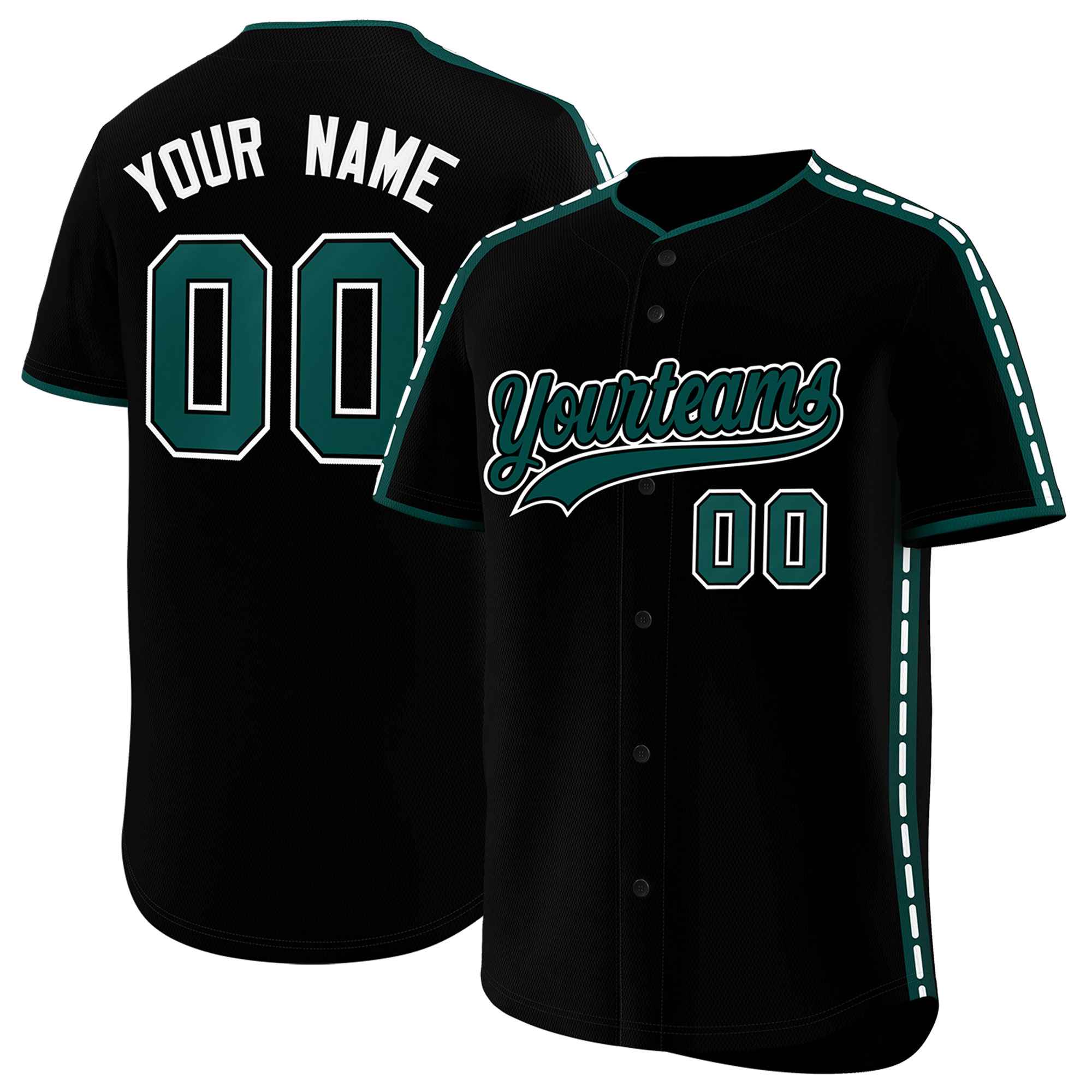 Custom Black Midnight Green Color Block Personalized Side Dotted Line Authentic Baseball Jersey| KXKSHOP