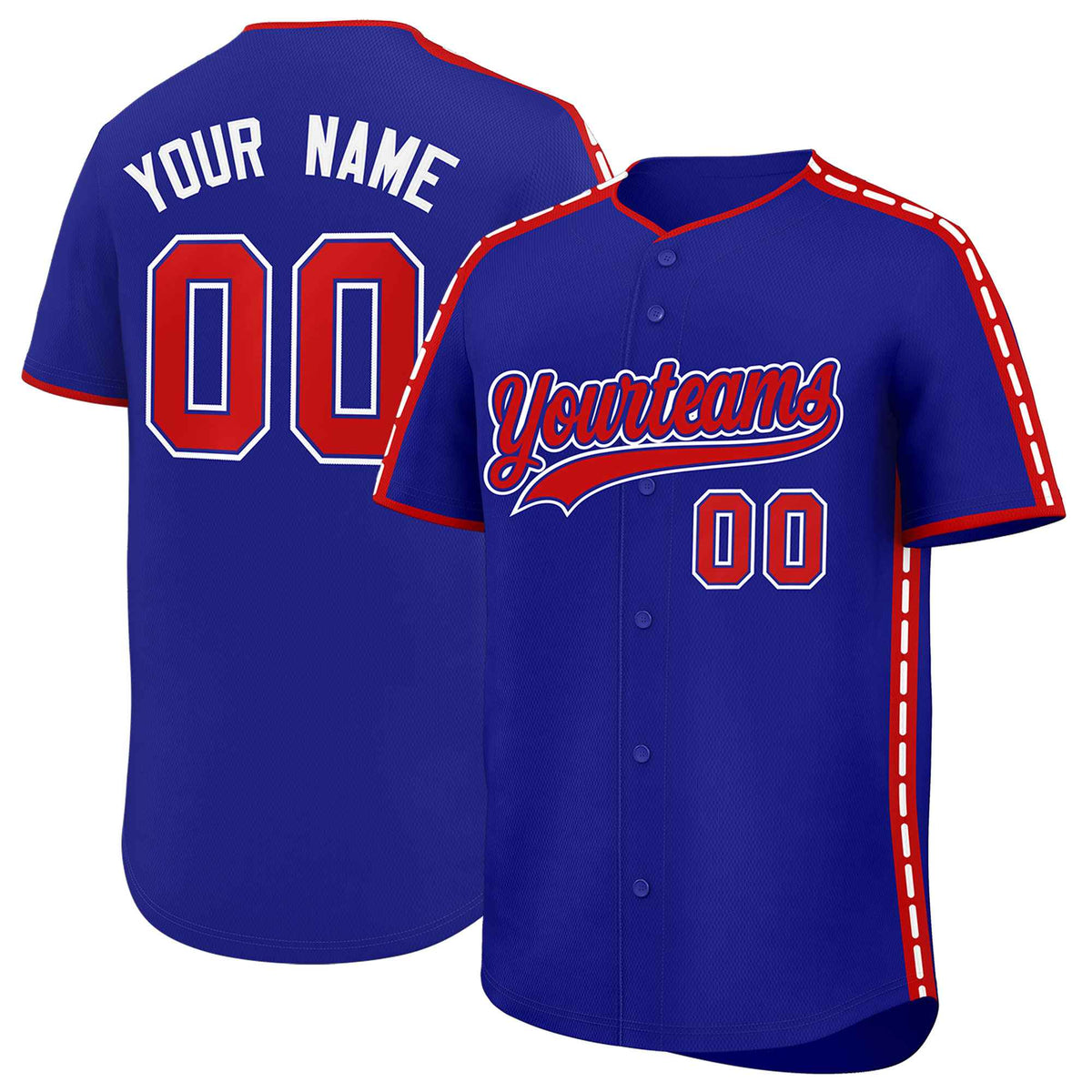 Custom Royal Red Color Block Personalized Side Dotted Line Authentic Baseball Jersey| KXKSHOP