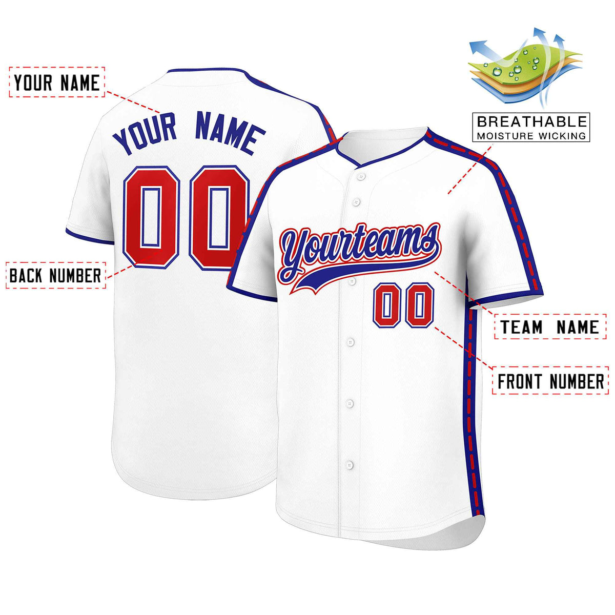 Custom White Royal Color Block Personalized Side Dotted Line Authentic Baseball Jersey| KXKSHOP