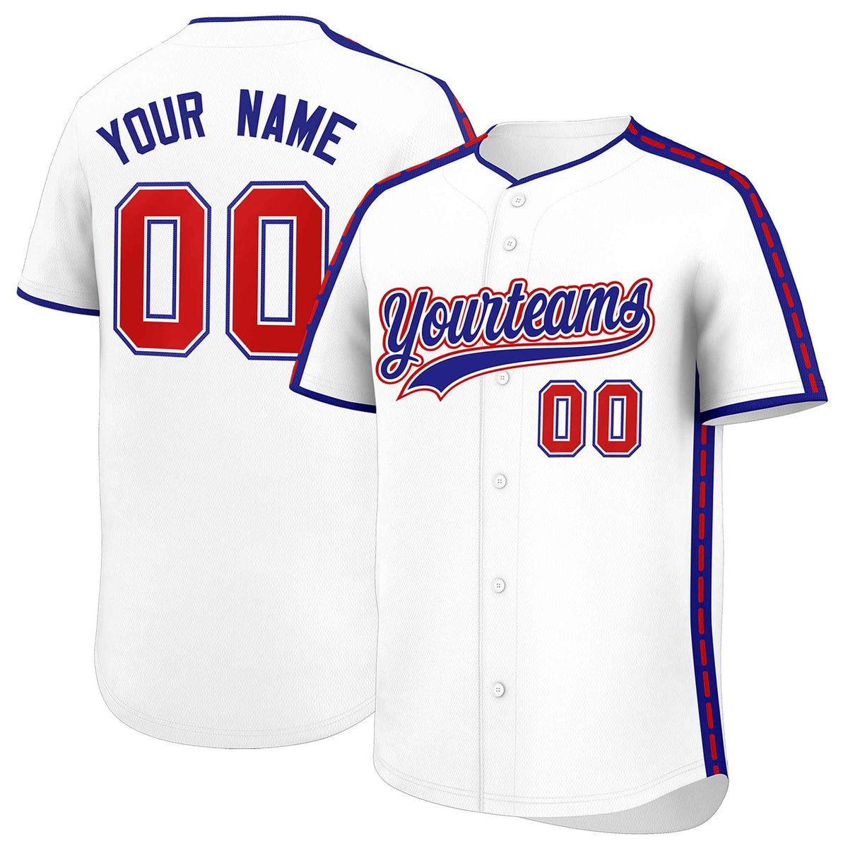 Custom White Royal Color Block Personalized Side Dotted Line Authentic Baseball Jersey| KXKSHOP