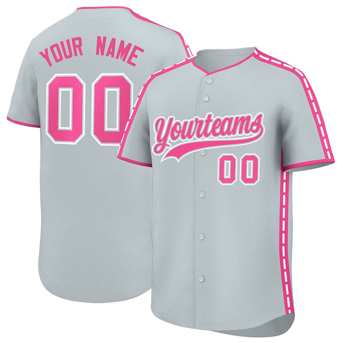 Custom Silver Pink Color Block Personalized Side Dotted Line Authentic Baseball Jersey| KXKSHOP