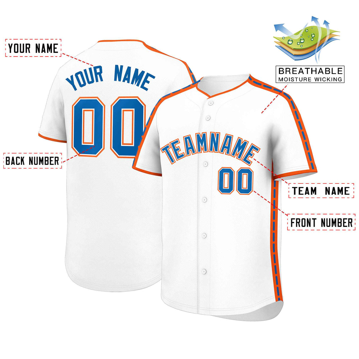 Custom White Orange Color Block Personalized Side Dotted Line Authentic Baseball Jersey| KXKSHOP