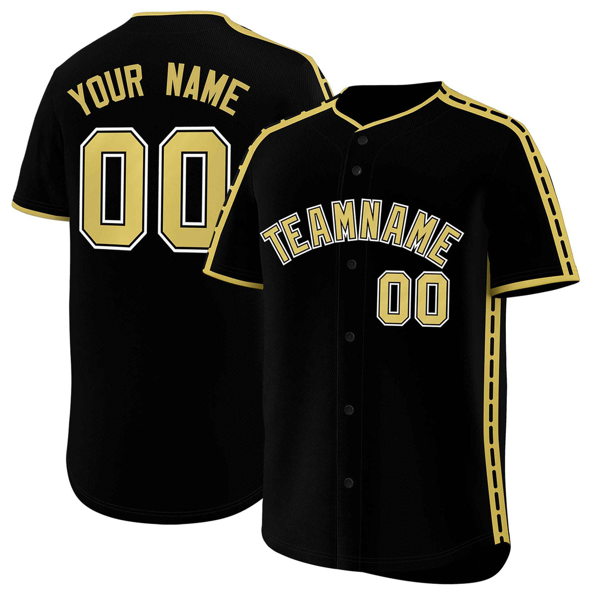 Custom Black Old Gold Color Block Personalized Side Dotted Line Authentic Baseball Jersey| KXKSHOP