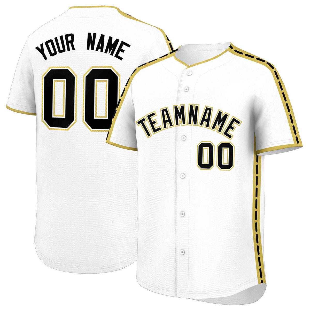 Custom White Old Gold Color Block Personalized Side Dotted Line Authentic Baseball Jersey| KXKSHOP