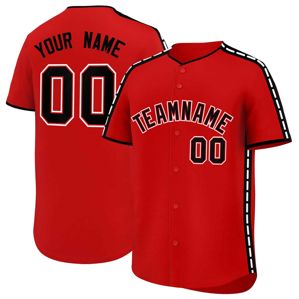 Custom Red Black Color Block Personalized Side Dotted Line Authentic Baseball Jersey| KXKSHOP