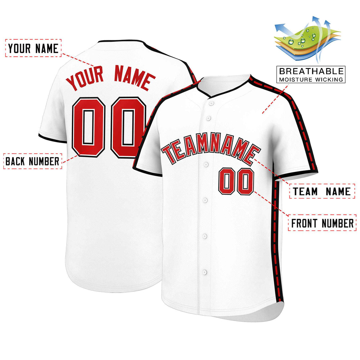 Custom White Black Color Block Personalized Side Dotted Line Authentic Baseball Jersey| KXKSHOP