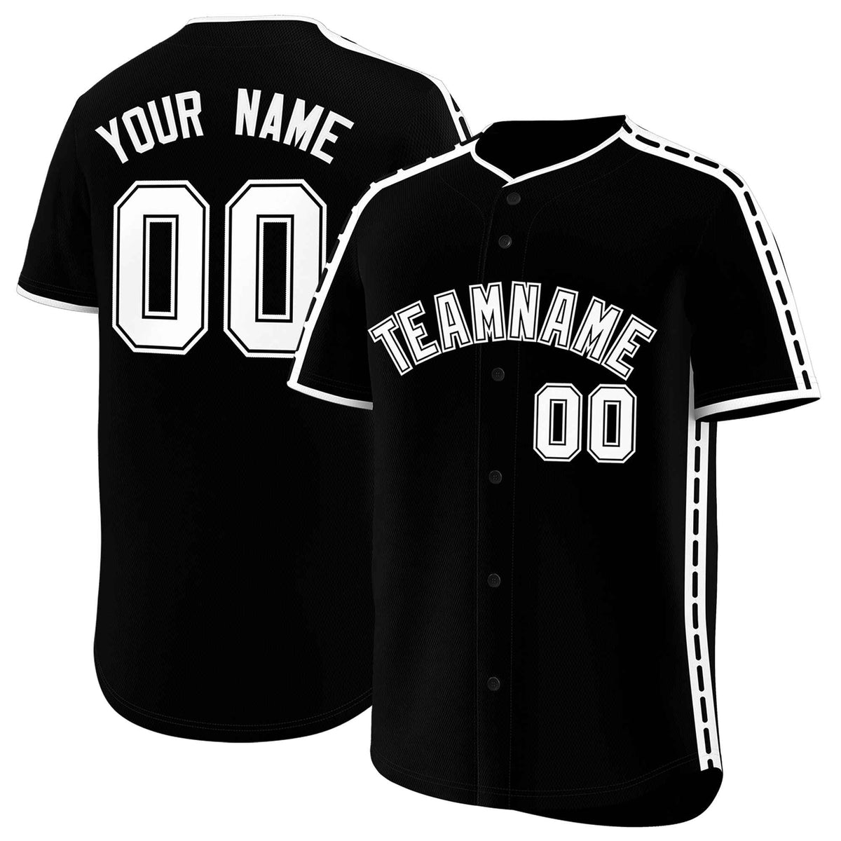 Custom Black White Color Block Personalized Side Dotted Line Authentic Baseball Jersey| KXKSHOP