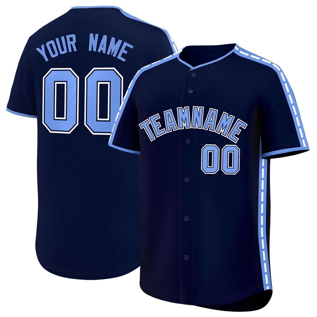 Custom Navy Light Blue Color Block Personalized Side Dotted Line Authentic Baseball Jersey| KXKSHOP