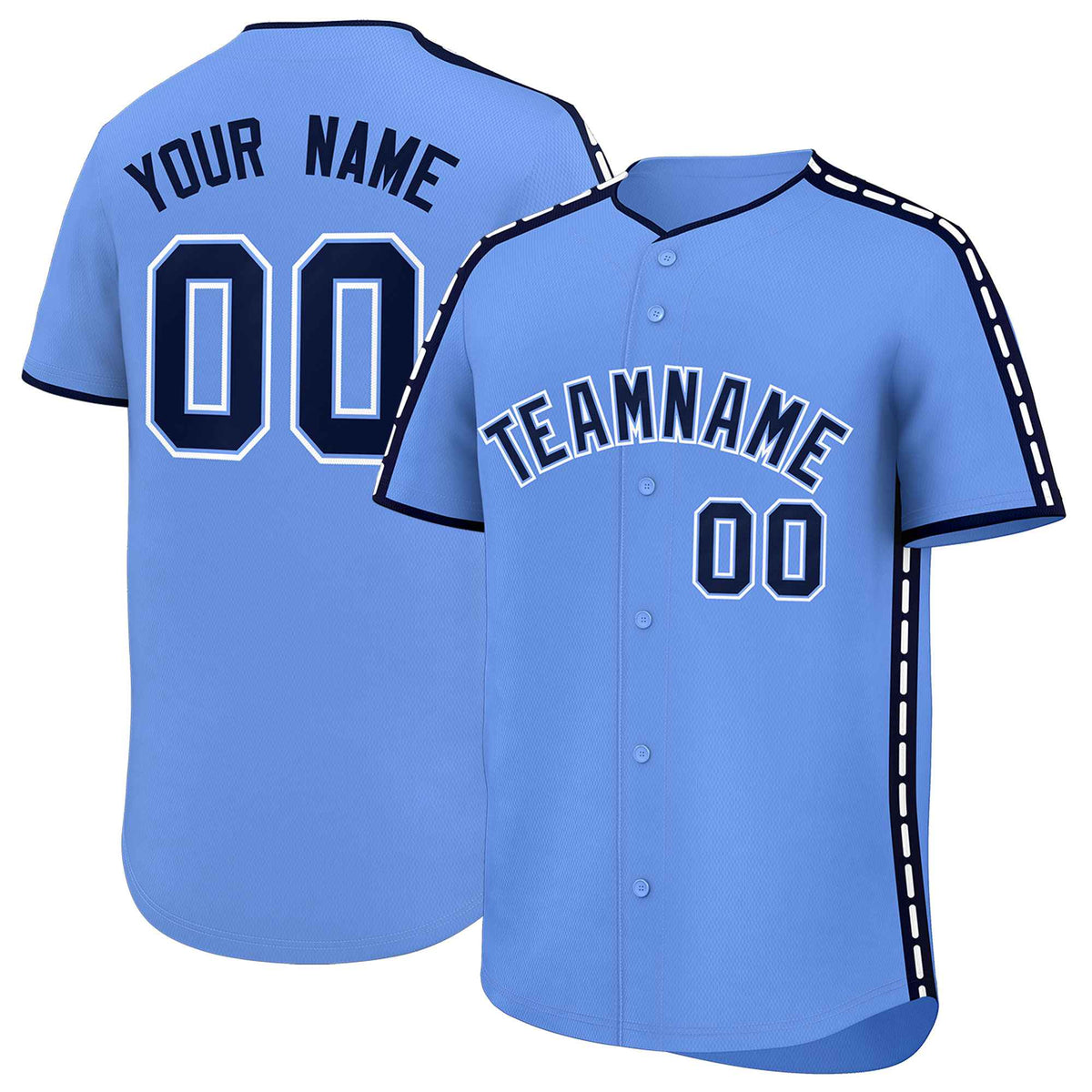 Custom Light Blue Navy Color Block Personalized Side Dotted Line Authentic Baseball Jersey| KXKSHOP