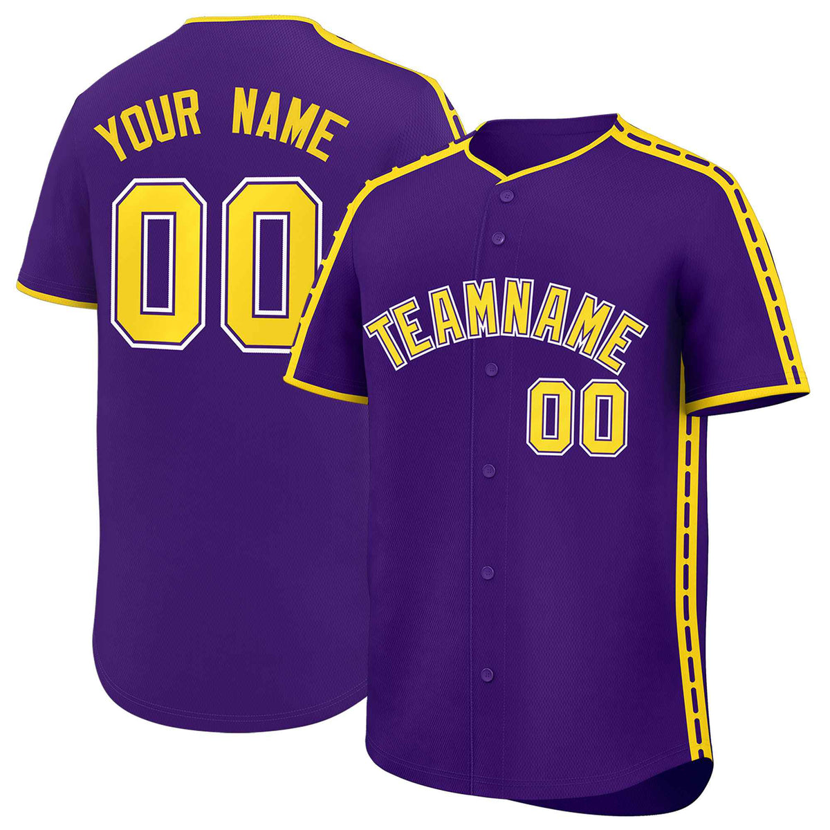Custom Purple Gold Color Block Personalized Side Dotted Line Authentic Baseball Jersey| KXKSHOP