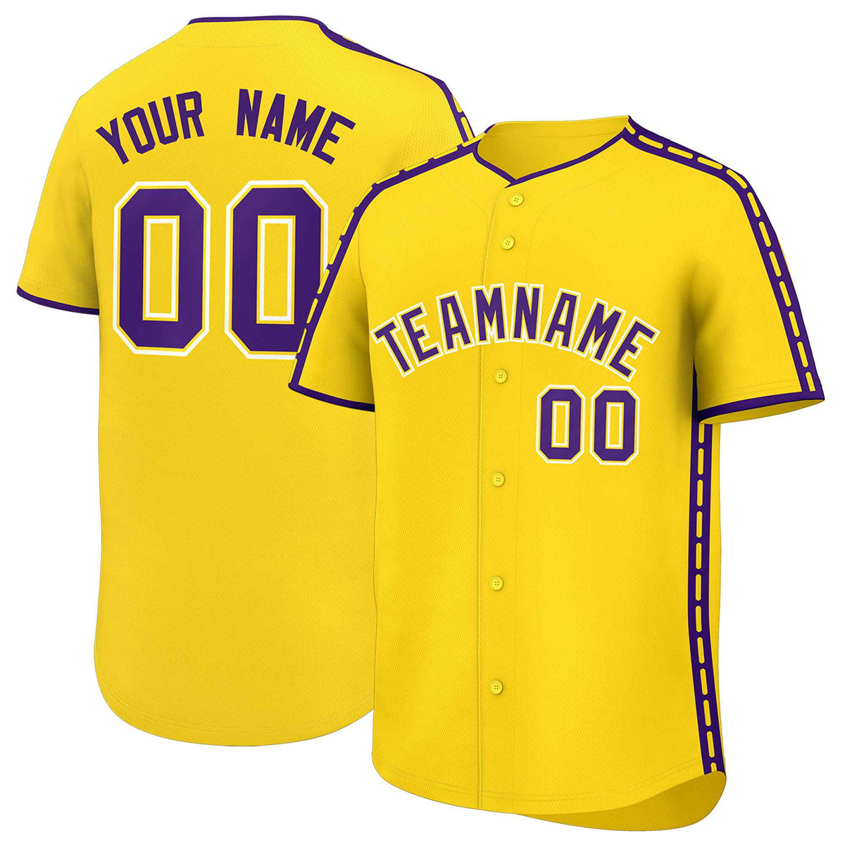 Custom Gold Purple Color Block Personalized Side Dotted Line Authentic Baseball Jersey| KXKSHOP