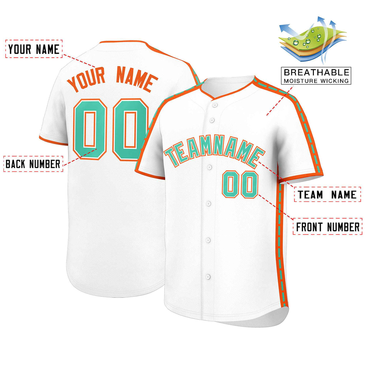 Custom White Orange Color Block Personalized Side Dotted Line Authentic Baseball Jersey| KXKSHOP