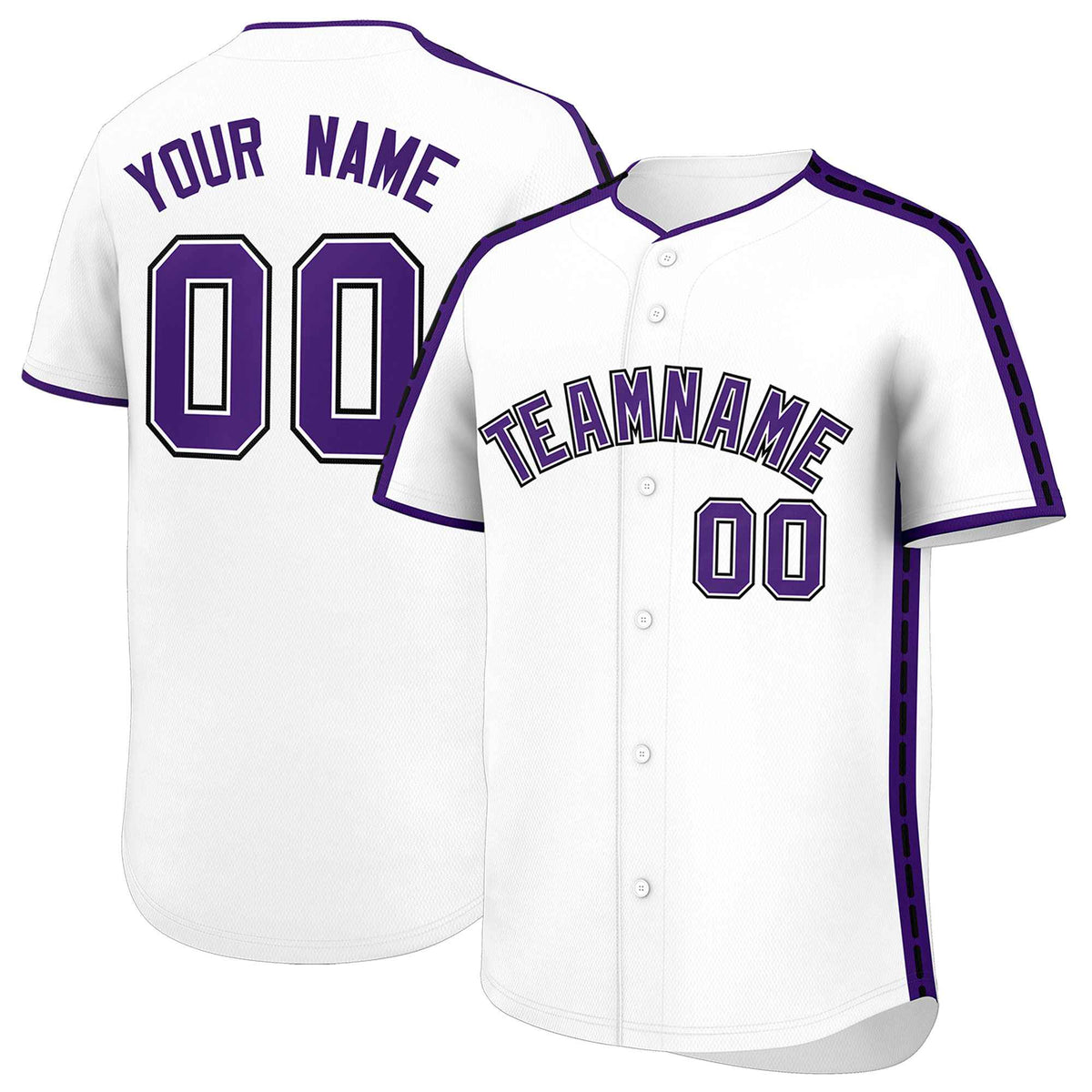 Custom White Purple Color Block Personalized Side Dotted Line Authentic Baseball Jersey| KXKSHOP