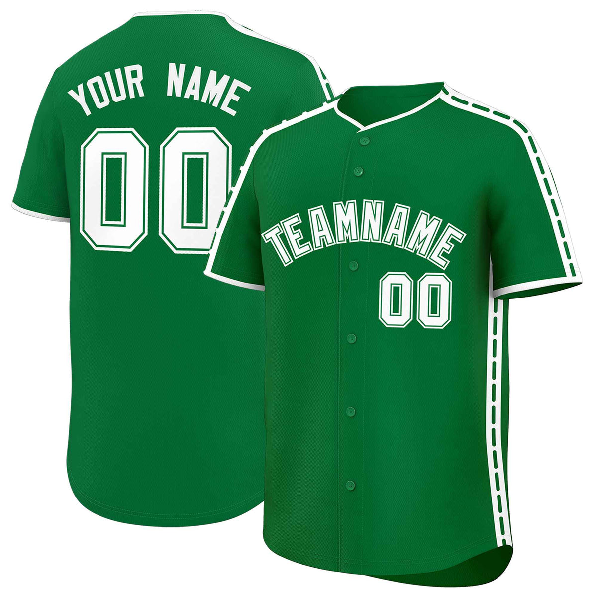 Custom Kelly Green White Color Block Personalized Side Dotted Line Authentic Baseball Jersey| KXKSHOP