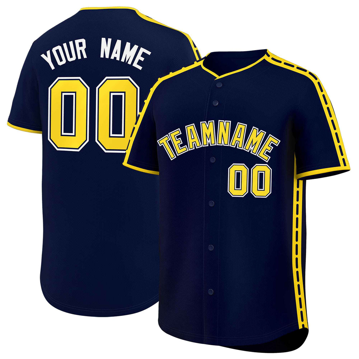 Custom Navy Gold Color Block Personalized Side Dotted Line Authentic Baseball Jersey| KXKSHOP