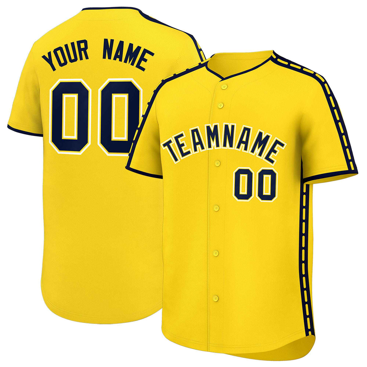 Custom Gold Navy Color Block Personalized Side Dotted Line Authentic Baseball Jersey| KXKSHOP