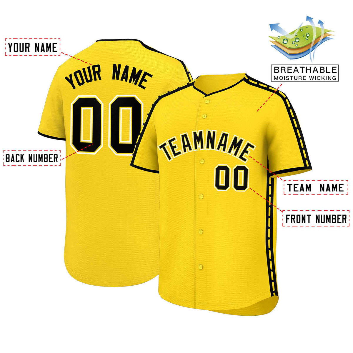 Custom Gold Black Color Block Personalized Side Dotted Line Authentic Baseball Jersey| KXKSHOP