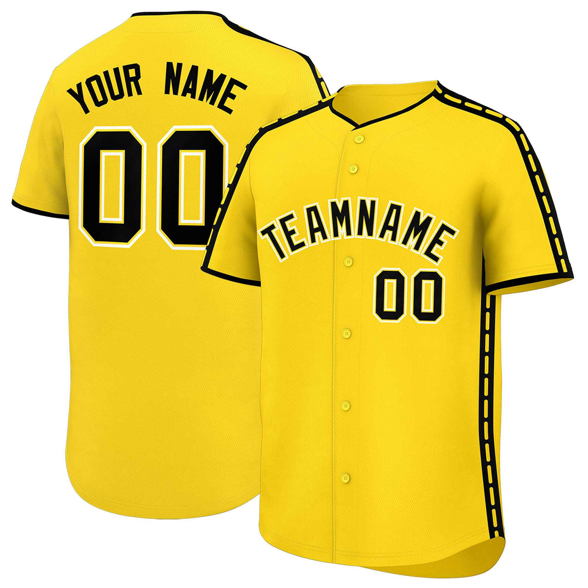 Custom Gold Black Color Block Personalized Side Dotted Line Authentic Baseball Jersey| KXKSHOP