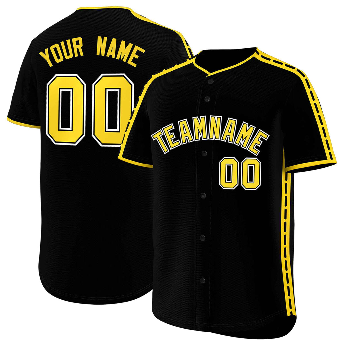 Custom Black Gold Color Block Personalized Side Dotted Line Authentic Baseball Jersey| KXKSHOP