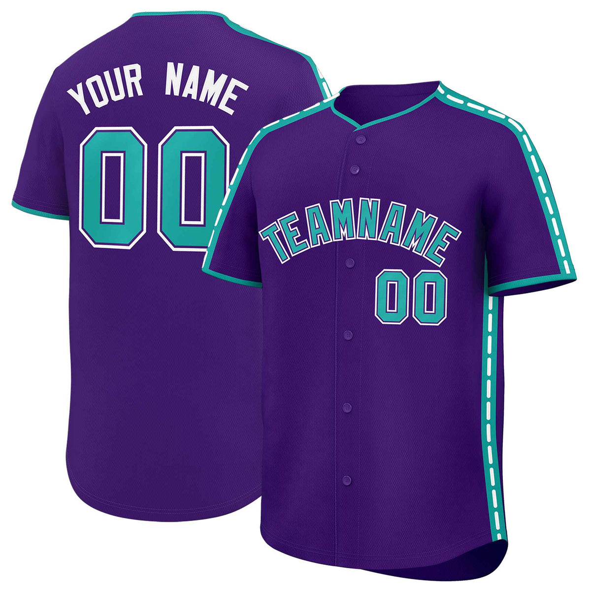 Custom Purple Aqua Color Block Personalized Side Dotted Line Authentic Baseball Jersey| KXKSHOP