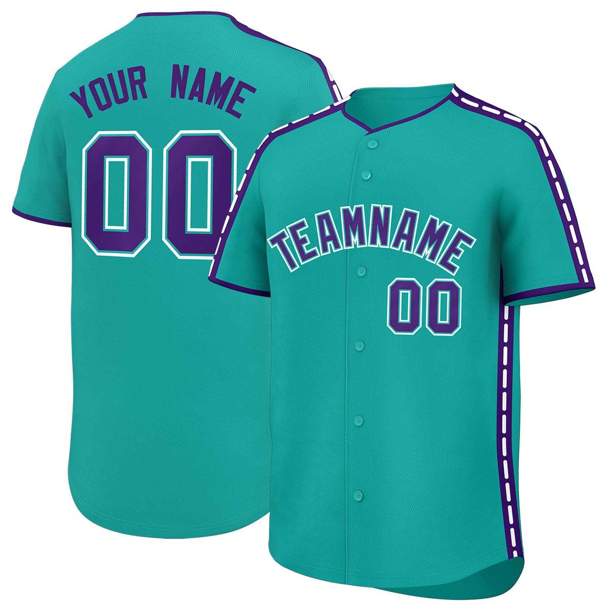 Custom Aqua Purple Color Block Personalized Side Dotted Line Authentic Baseball Jersey| KXKSHOP