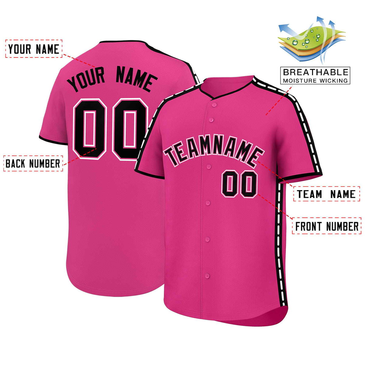 Custom Pink Black Color Block Personalized Side Dotted Line Authentic Baseball Jersey| KXKSHOP