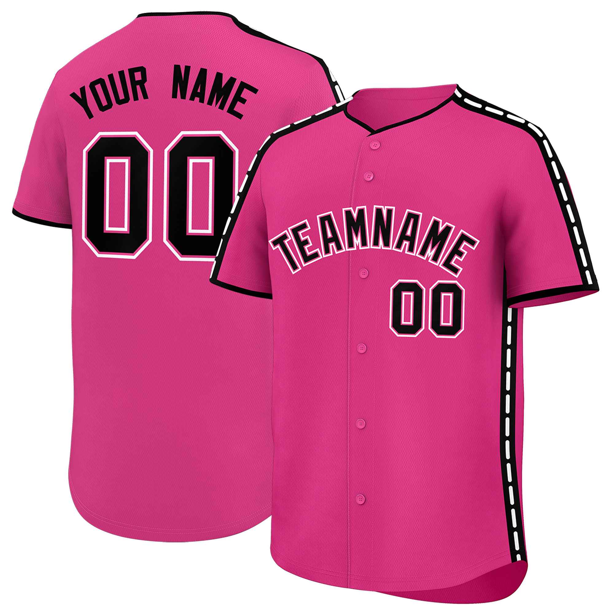 Custom Pink Black Color Block Personalized Side Dotted Line Authentic Baseball Jersey| KXKSHOP