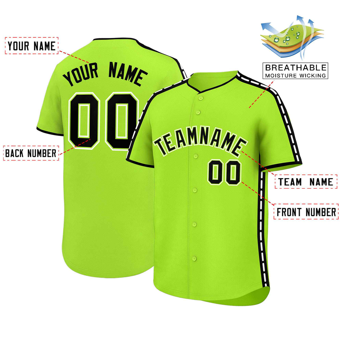 Custom Light Green Black Color Block Personalized Side Dotted Line Authentic Baseball Jersey| KXKSHOP