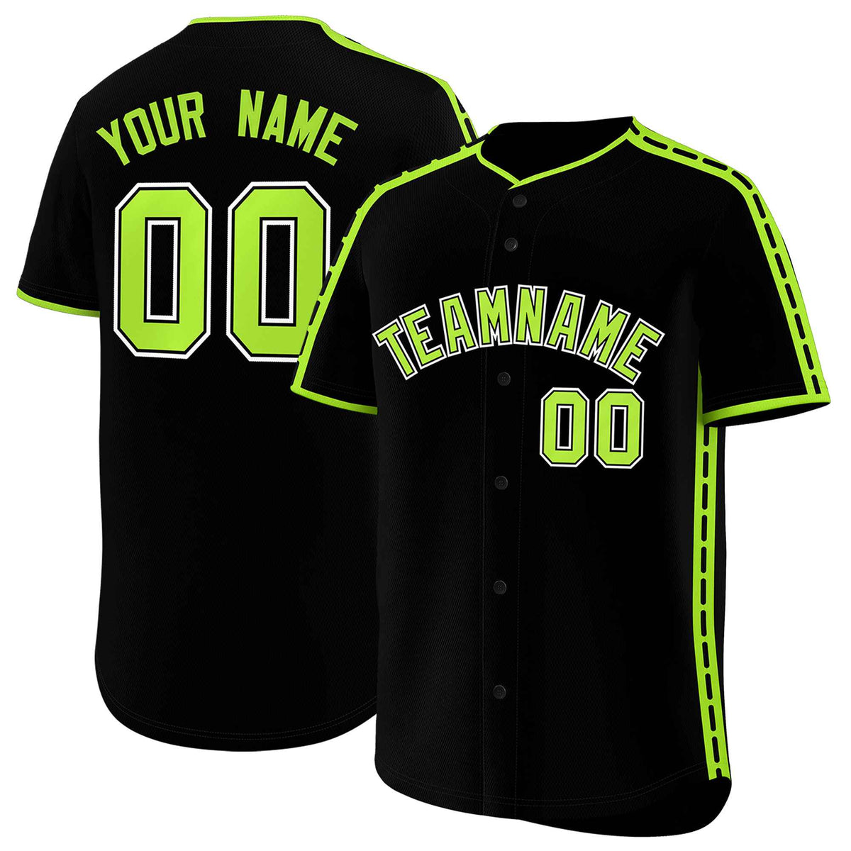 Custom Black Light Green Color Block Personalized Side Dotted Line Authentic Baseball Jersey| KXKSHOP