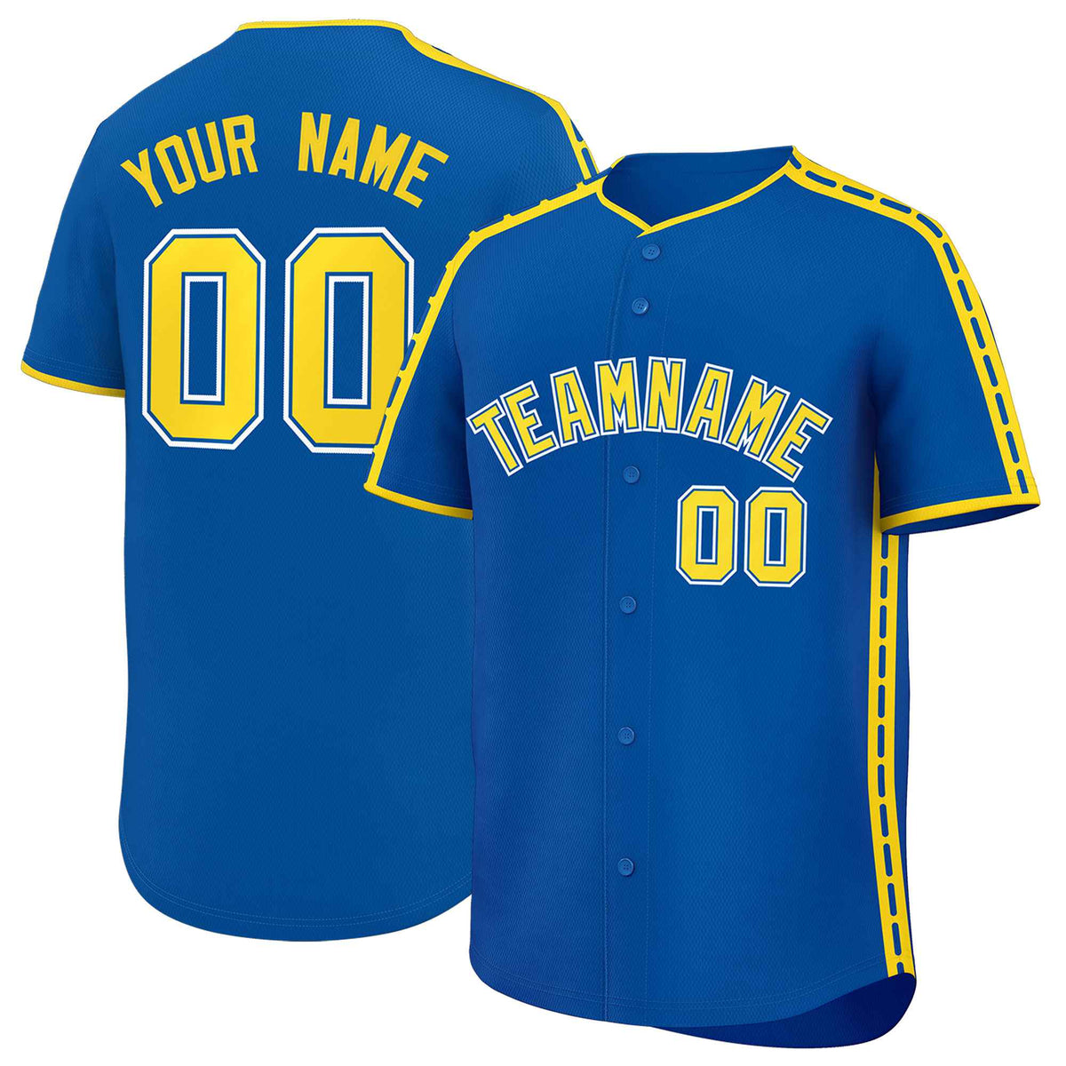 Custom Royal Gold Color Block Personalized Side Dotted Line Authentic Baseball Jersey| KXKSHOP
