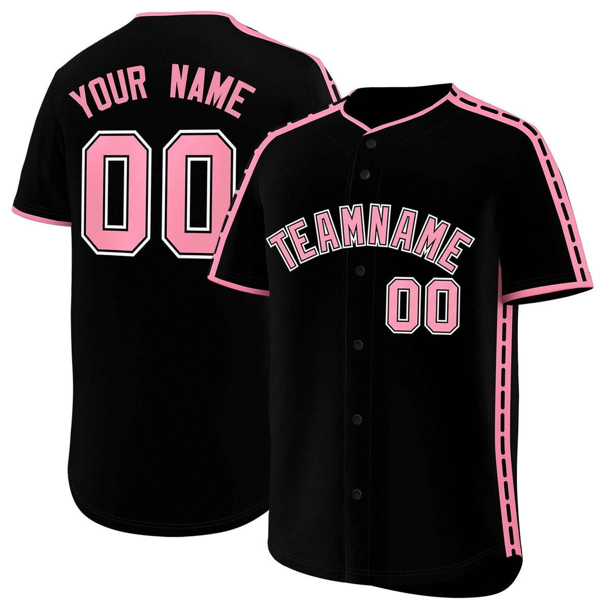 Custom Black Light Pink Color Block Personalized Side Dotted Line Authentic Baseball Jersey| KXKSHOP