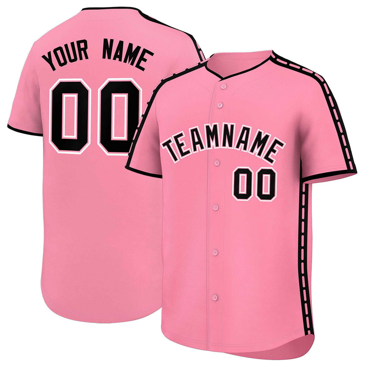 Custom Light Pink Black Color Block Personalized Side Dotted Line Authentic Baseball Jersey| KXKSHOP