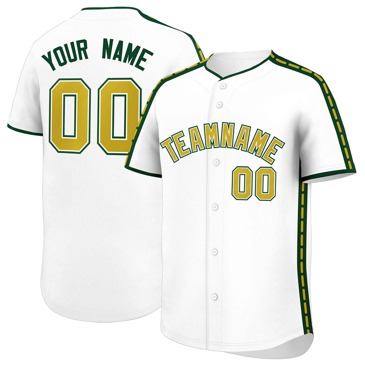 Custom White Green Color Block Personalized Side Dotted Line Authentic Baseball Jersey| KXKSHOP