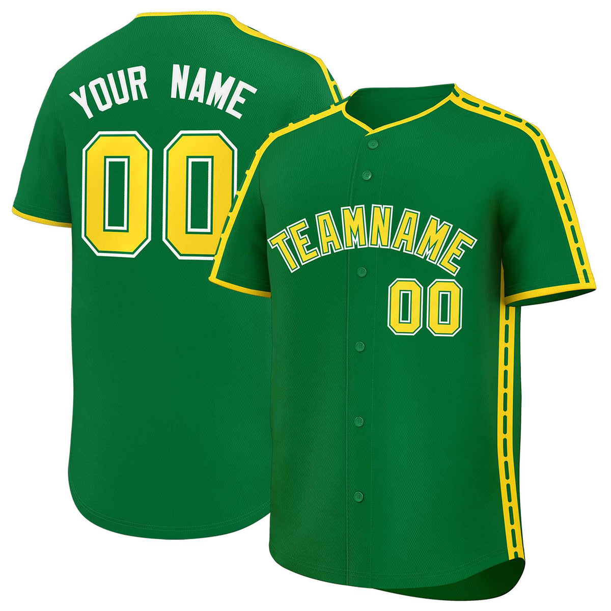Custom Kelly Green Gold Color Block Personalized Side Dotted Line Authentic Baseball Jersey| KXKSHOP