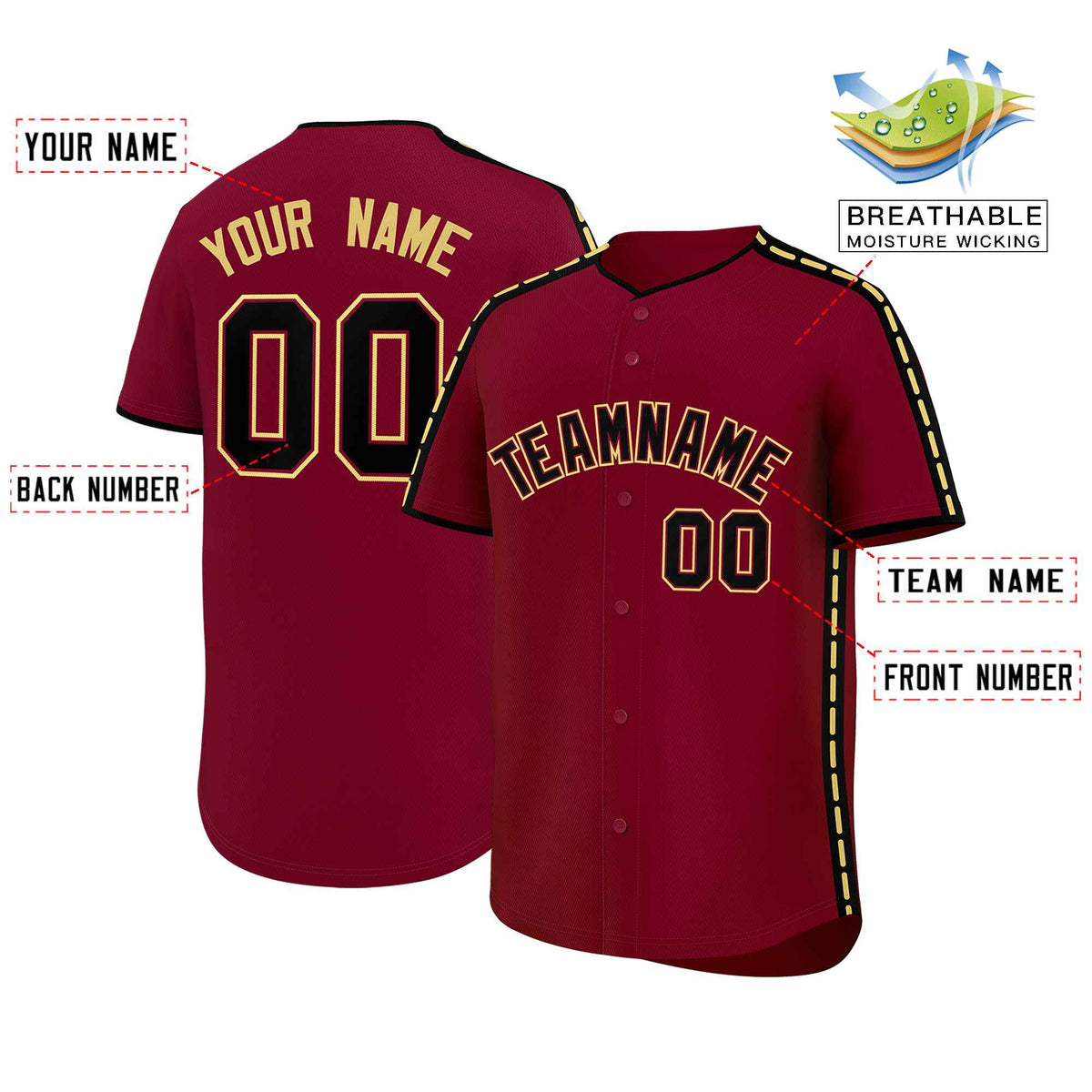 Custom Crimson Black Color Block Personalized Side Dotted Line Authentic Baseball Jersey| KXKSHOP