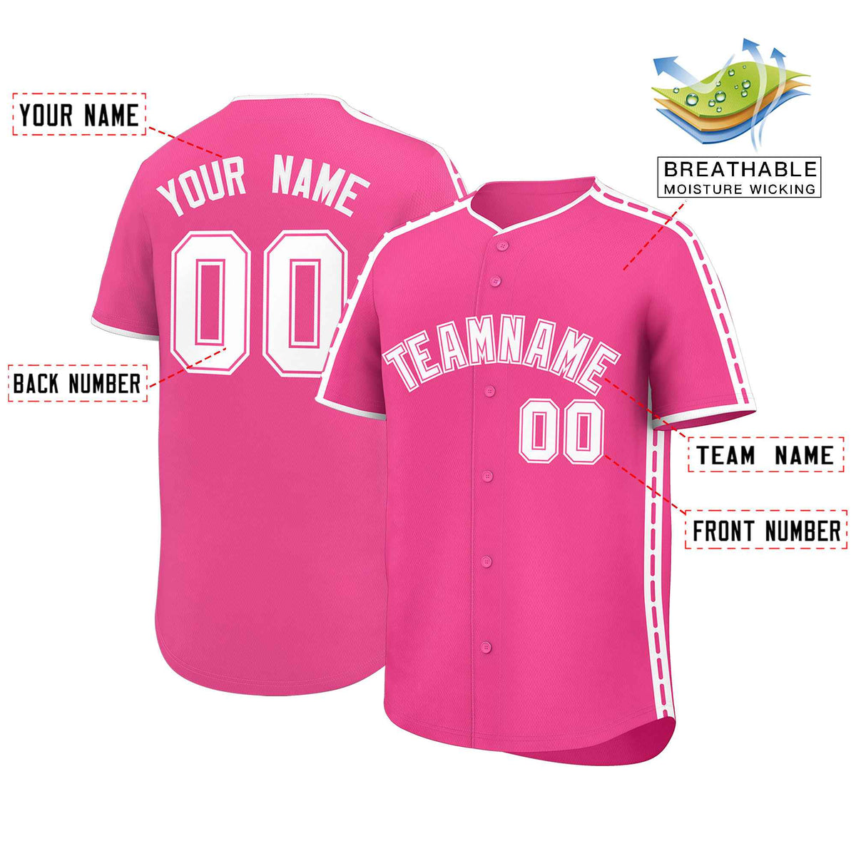 Custom Pink White Color Block Personalized Side Dotted Line Authentic Baseball Jersey| KXKSHOP