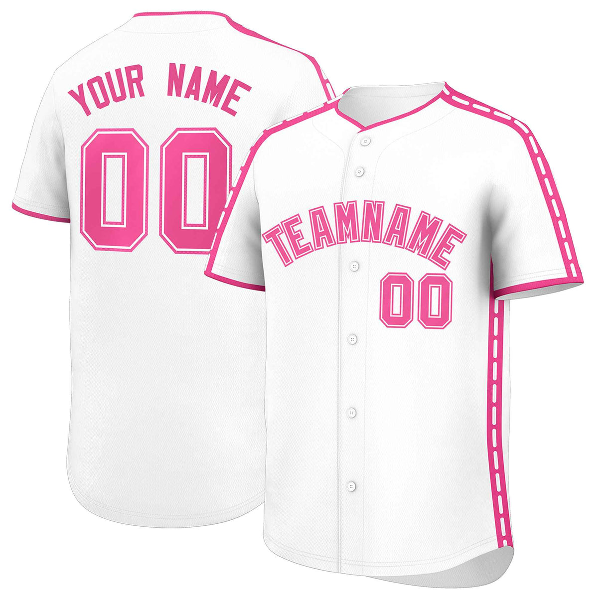 Custom White Pink Color Block Personalized Side Dotted Line Authentic Baseball Jersey| KXKSHOP
